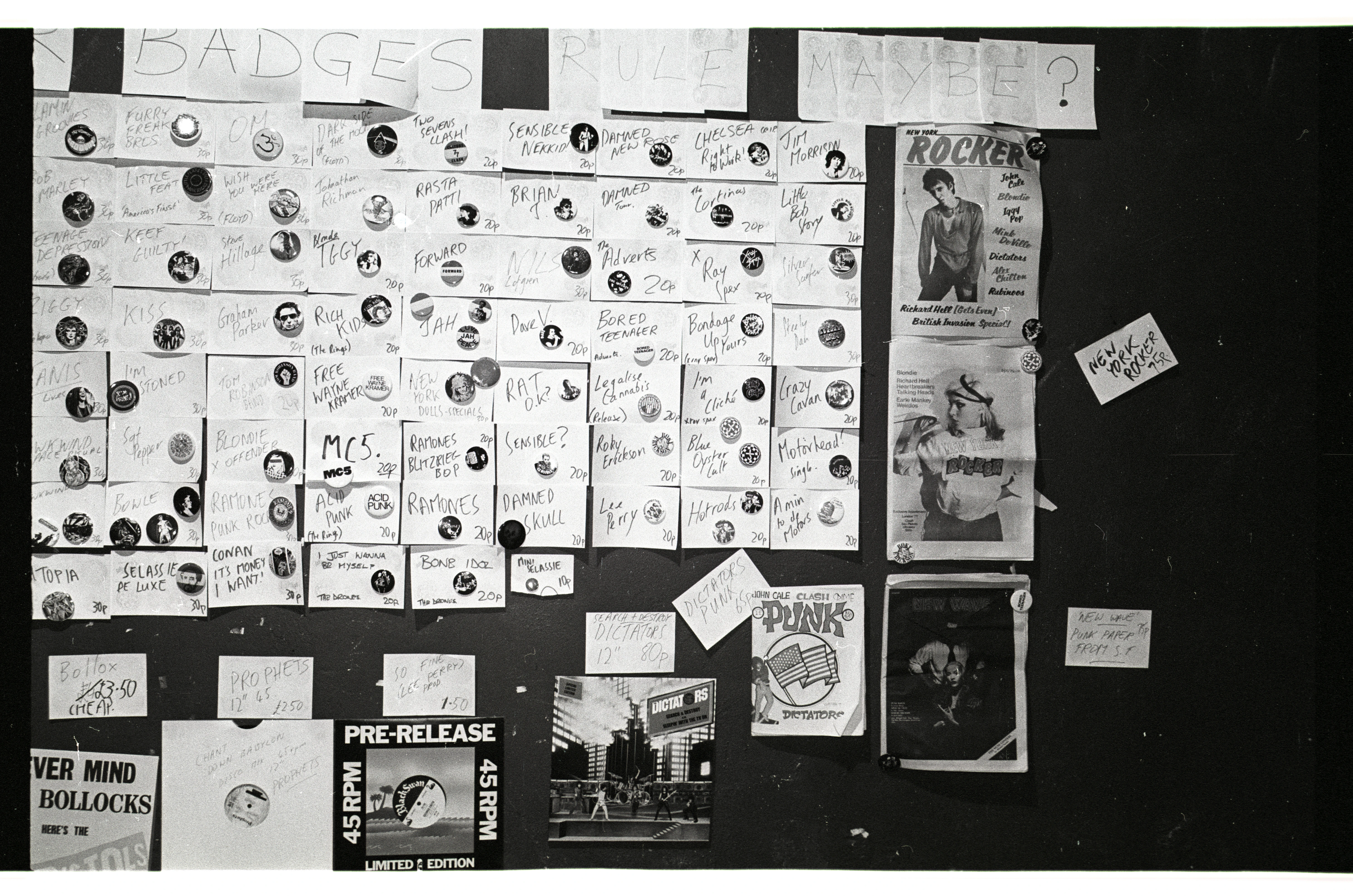 Punk badges collection - iconic pins from the late 70s and early 80s UK music scene